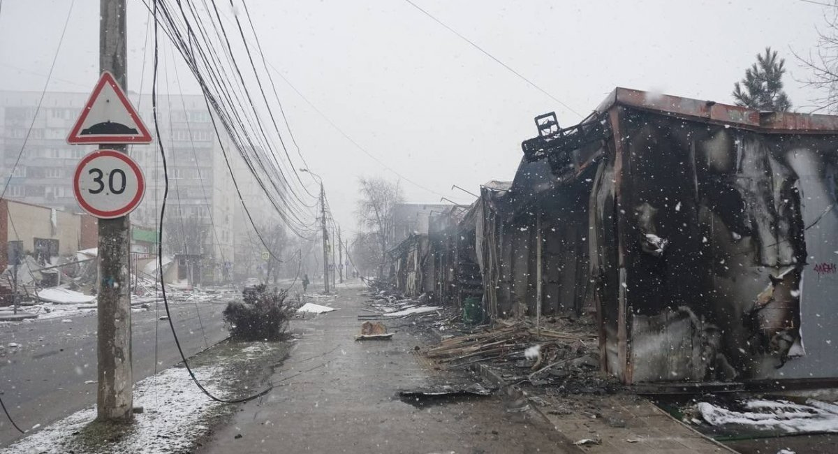 Gutted shops which has been under attack of russian military/ Photo credit: The Daily Mail