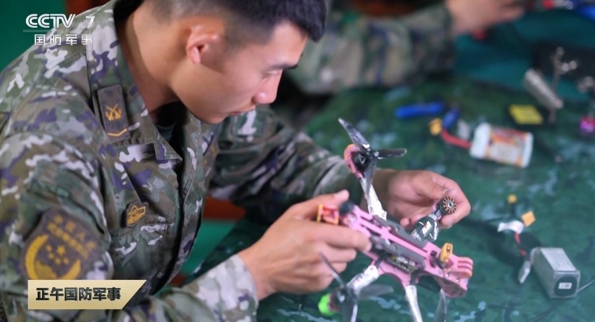 Drone assembly in the People's Armed Police workshop in China / Photo credit: CCTV-7
