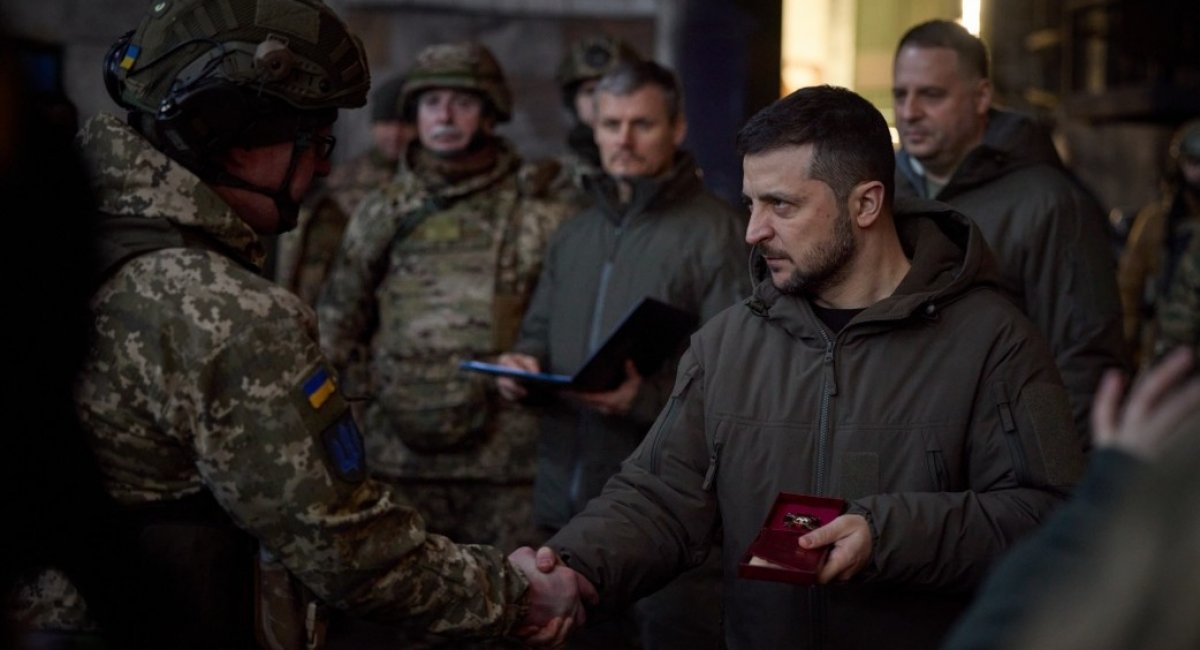 The Ukrainian president Volodymyr Zelenskiy has visited the frontline city of Bakhmut to meet military representatives and hand out awards to soldiers  / Photo credit: Ukrainian Presidential Press Service