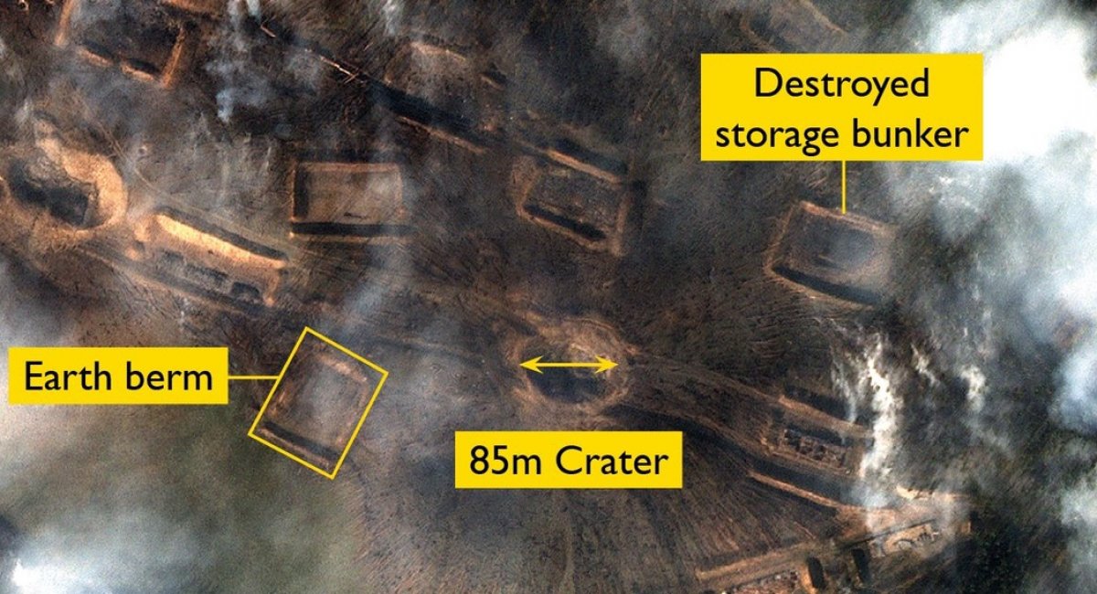 2.7-magnitude explosion leaves destruction in its wake at russia’s renovated ammunition site storing over 30,000 tonnes of ordnance / Photo credit: The UK Defense Intelligence 