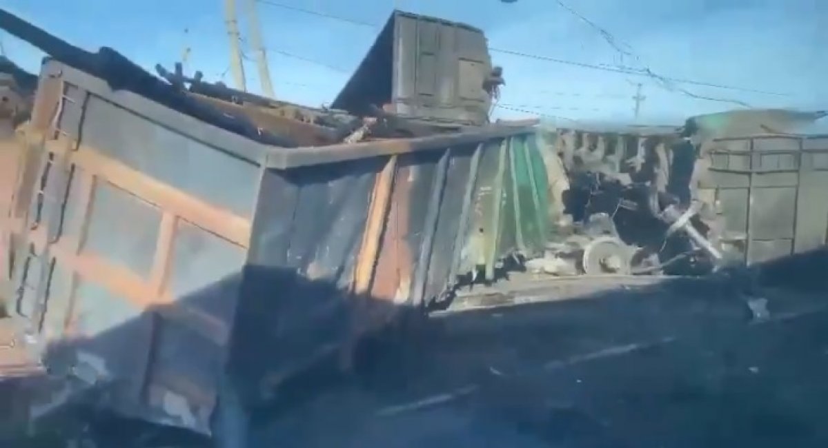 Railway cars derailed after an allegdly Ukrainian drone attack overnight May 14th, 2024 / Open-source image
