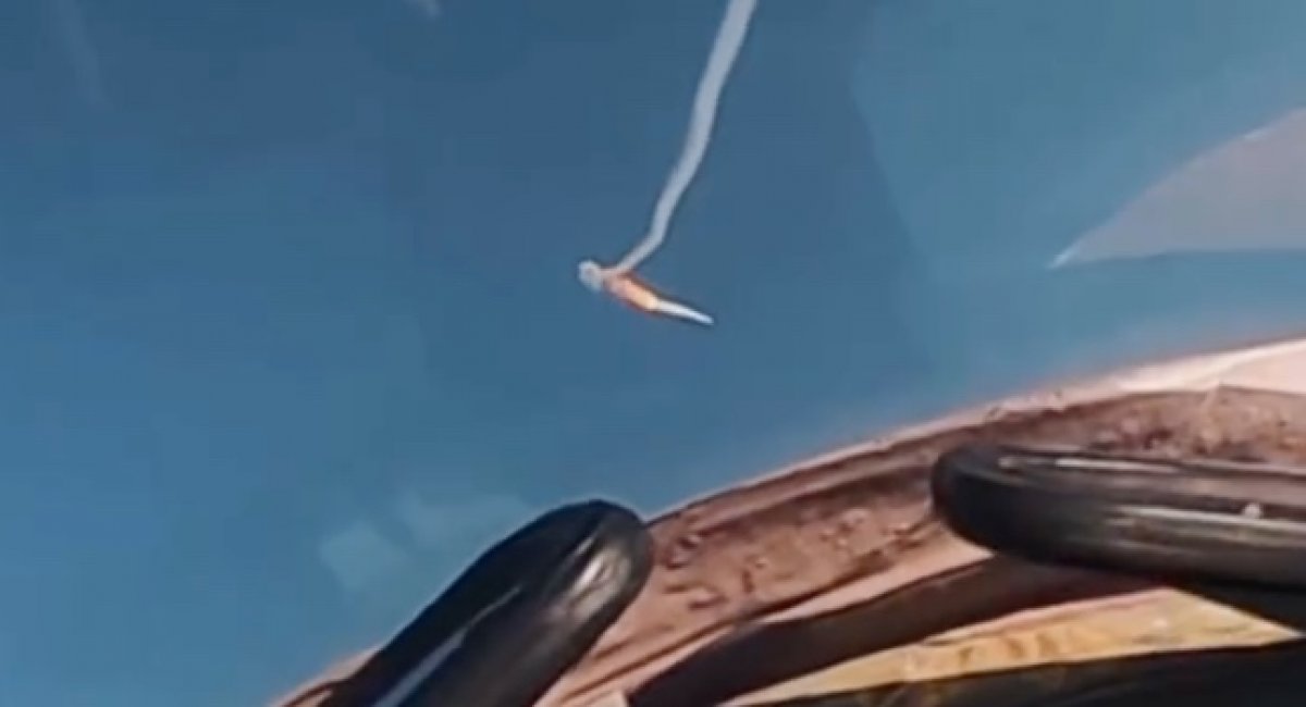 The moment of destruction of russian Geran-4 jet-powered unmanned aerial vehicle / Screenshot from video 