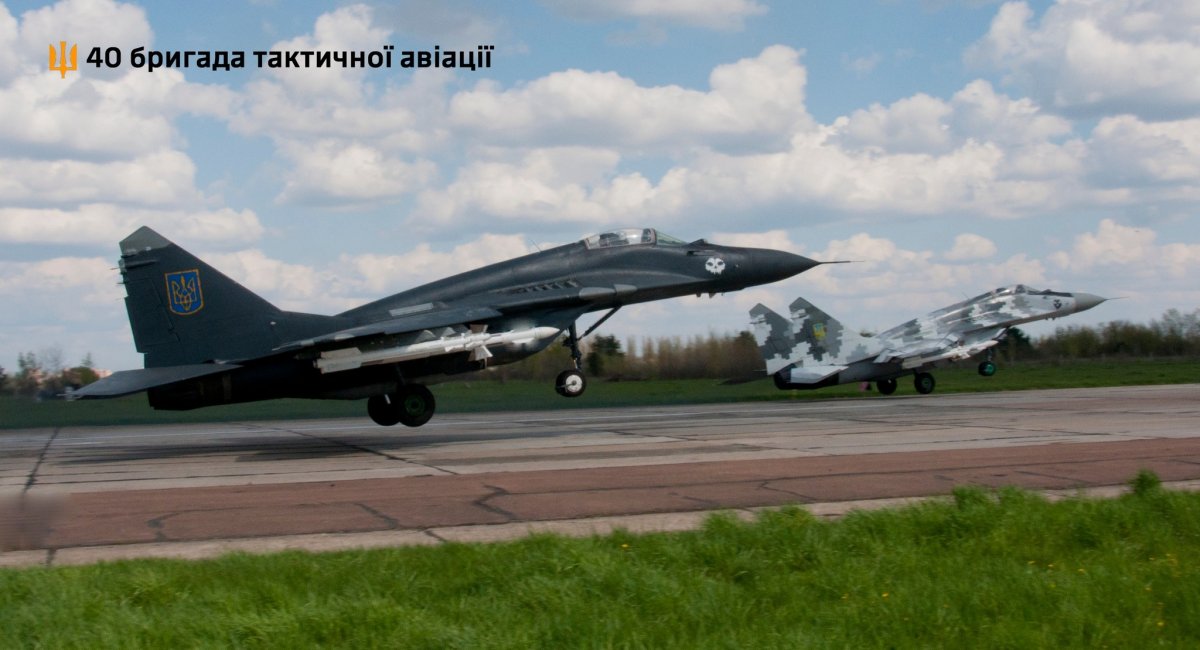 MiG-29 fighters from the 40th tactical aviation brigade take off for a sortie, one of these aircraft could be restored after February 24, 2022 / Photo credit:Press service of the 40th Brigade