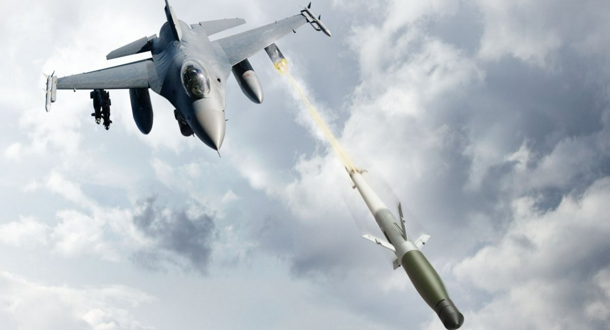 Illustrative image of an F-16 launching an APKWS II guided rocket