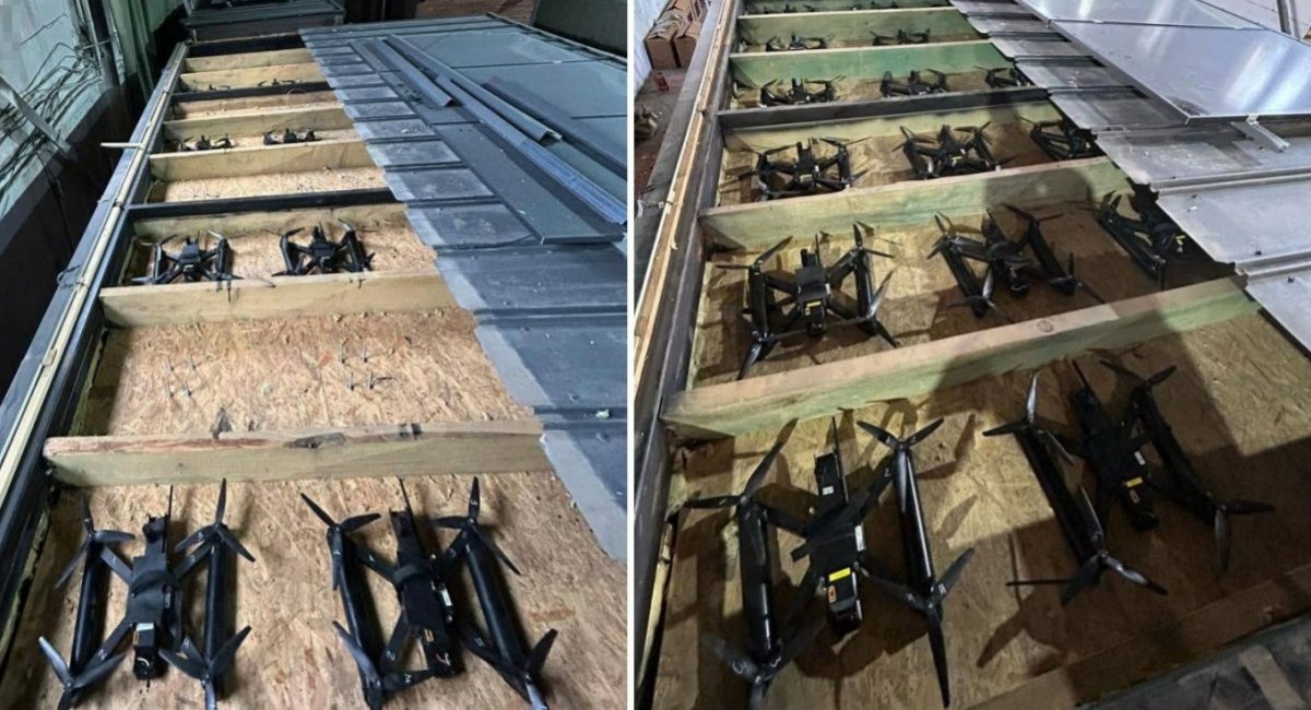 Ukrainian FPV drones, used for Operation Spider Web, in their launch pads under the roof of the fake houhes before the strike on russian bombers / Open-source photos