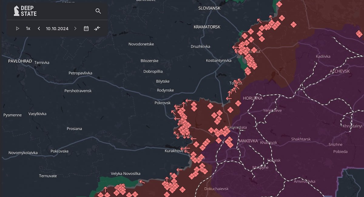 Recent developments in the east of Ukraine suggest russian efforts to prepare for an assault on Pokrovsk / screenshot from DeepStateMap 