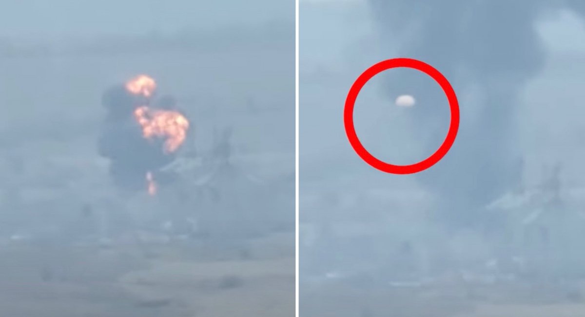 An explosion of the Su-24 aircraft and the parachute of the pilot / screenshots from video 