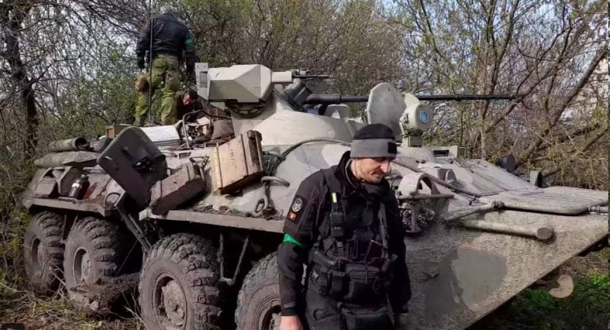 A Russian BTR-82A captured by Ukrainian warriors in Kharkiv region