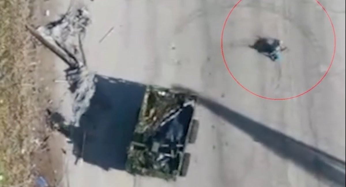 Footage from the Liut Brigade shows a ground robotic platform actively engaging and destroying russian waiting drone during an ambush attempt / screenshot from video 