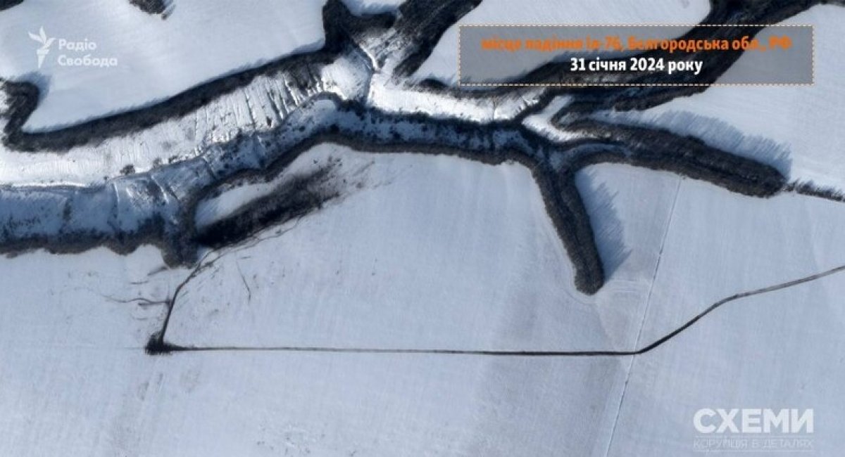 Satellite image of IL-76 aircraft crash near Belgorod / Photo credit: journalism project "Schemes: Corruption in Details"