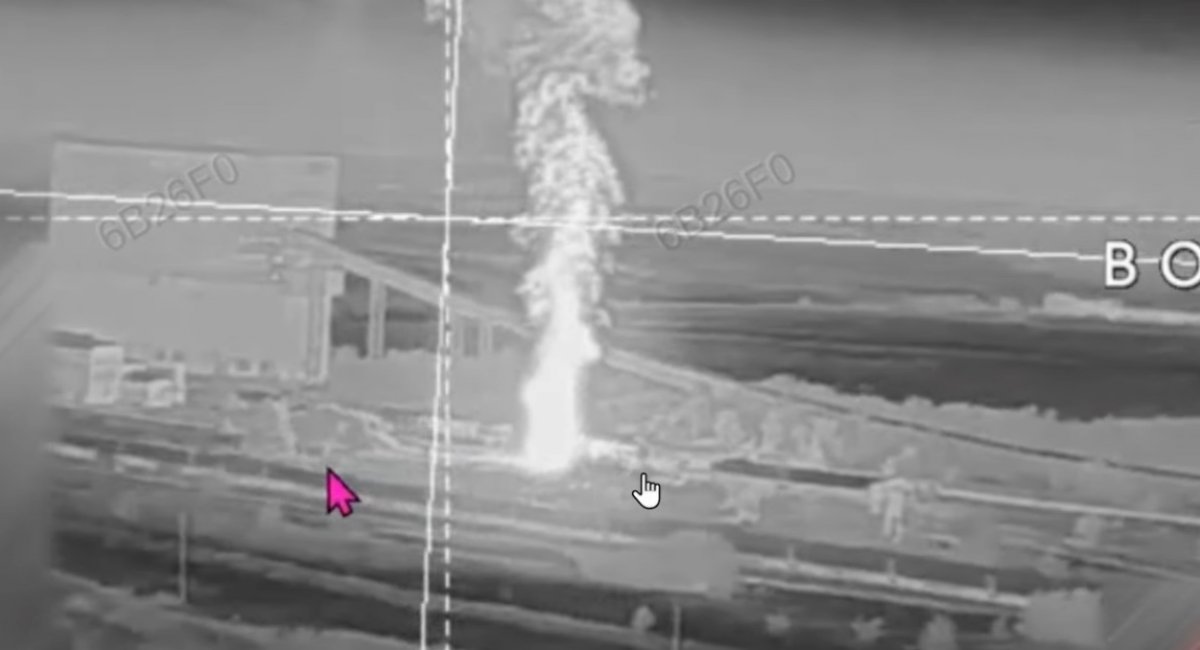 russian fuel train on fire / screenshot from video 