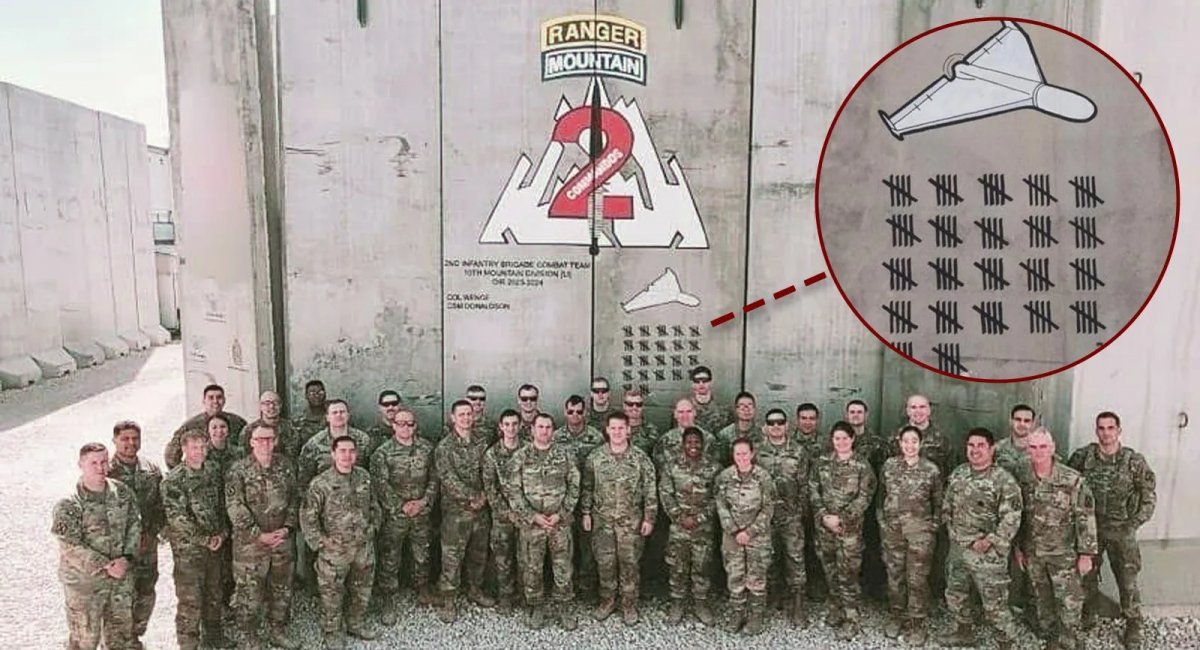 Walls of the 2nd Brigade, 10th Mountain Division’s base in Iraq marked with drone kill tallies, likely Shaheds / Photo credit: Command Sgt. Maj. Christopher Donaldson / Task & Purpose