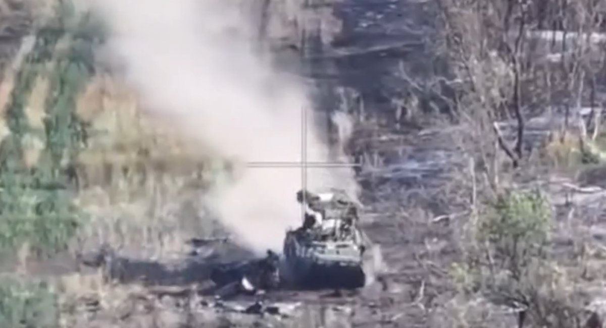 A russian IFV damaged by anartillery strike during the 57-vehicle strong armored assault on Ukrainian positions on July 30th / Screenshot credit: Air Assault Forces Command