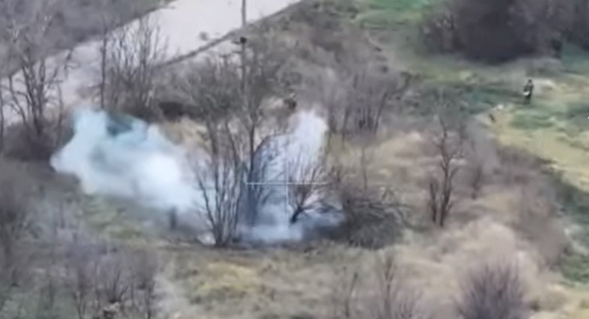 Screenshot from a video showing how Ukrainian warriors stop an enemy attack by a group of infantry on positions defenders of Ukraine in the Zaporizhia direction