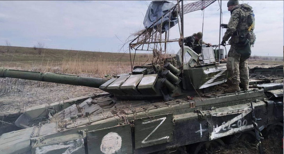 Russia’s T-72B3 tank after attack by a Ukrainian military in the vicinity of Mykolaiv