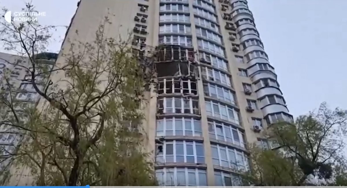 As a result of russia's kamikaze-drones attack on Kyiv residential building was damaged / Suspilne video screengrab