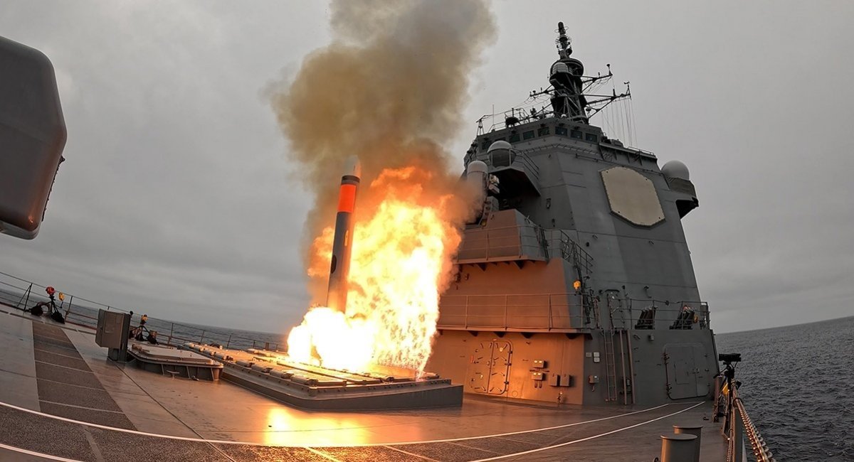 Launch of a BGM-109 Tomahawk cruise missile from the JS Chōkai destroyer on July 29 / Photo credit: JMSDF