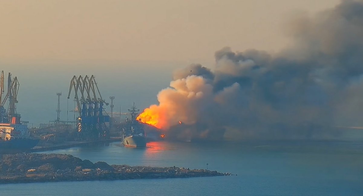 On Wednesday, March 24 Ukrainian troops made a missile strike at the enemy's base in temporarily occupied Berdiansk - as a result a large landing ship of the Russian Black Sea Fleet "Orsk" (project 1171) was destroyed