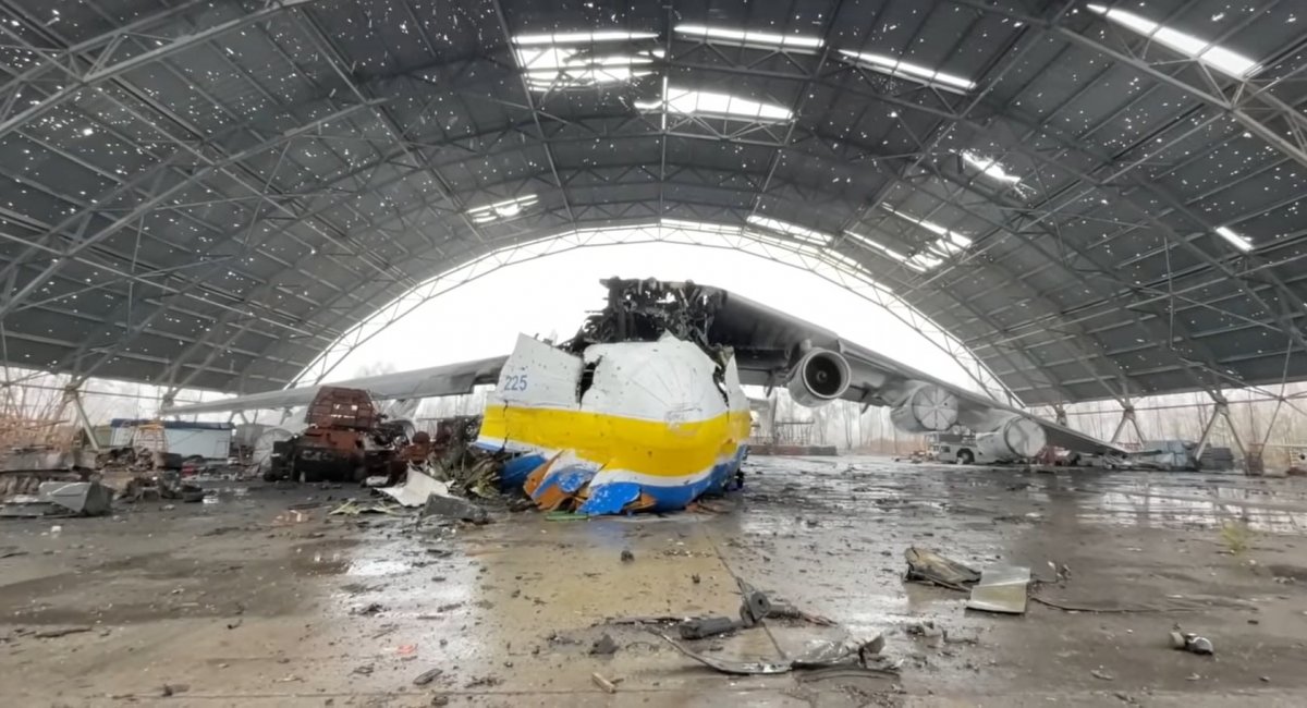 The world's largest plane, the A-225 Mriya, sits destroyed in the Hostomel airport in Ukraine