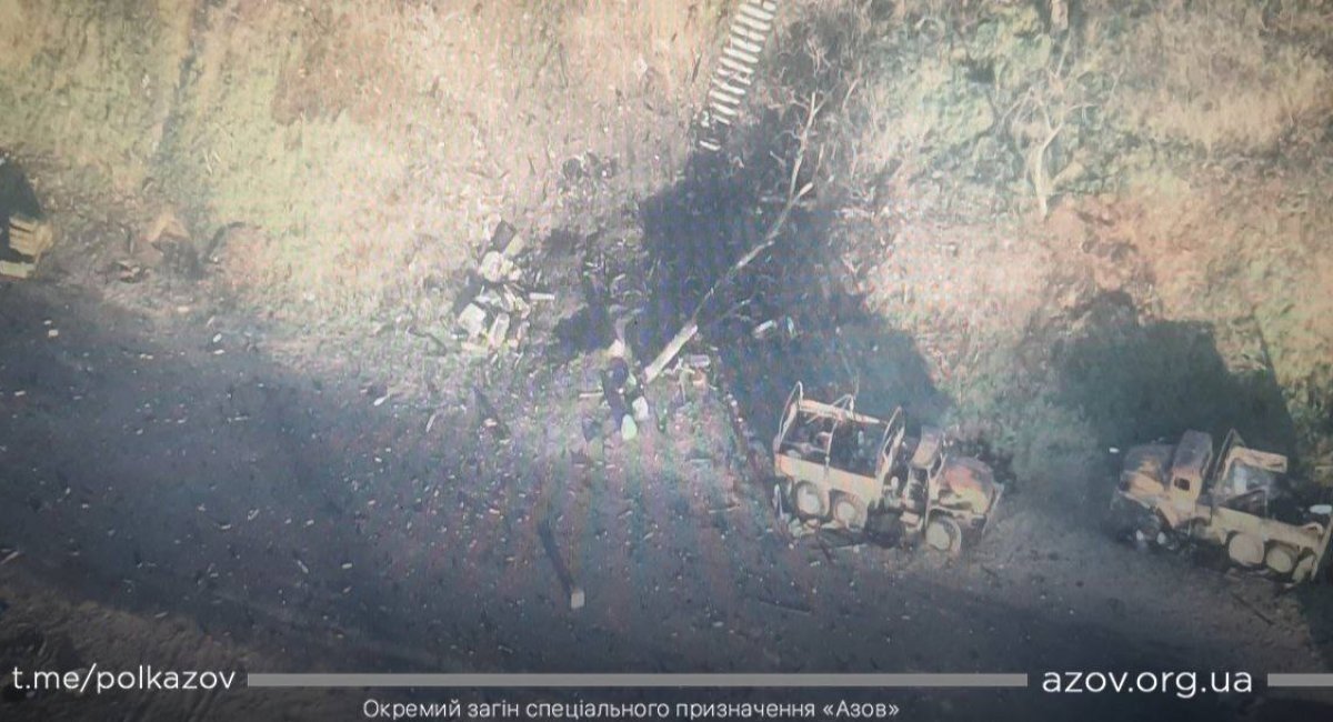 Destroyed russian military vechicles / Photo credit: Azov Special Operational Detachment of the National Guard of Ukraine 