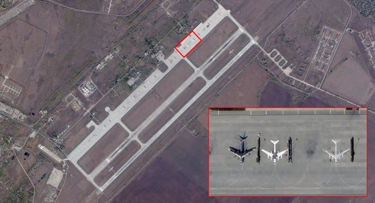 Satellite imagery by Planet Labs shows that russia is now painting the silhouettes of Tu-95MS strategic bombers in parking revetments, September 29, 2023 / Planet Labs satellite image via The Drive