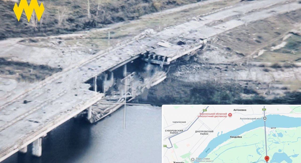 The destroyed bridge in Oleshky, Kherson Oblast / Photo credit: the Atesh partisan movement