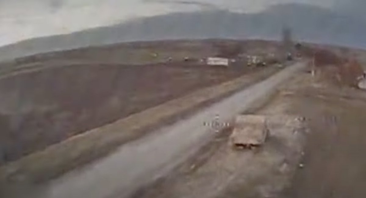 The video shows the results of a successful strike on 2 cargo vehicles and a buggy / screenshot from video 
