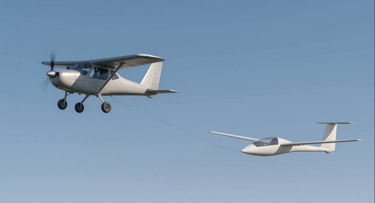 A combination of "aircraft tug + kamikaze glider" / illustrative graphics by The Eye of Horus community