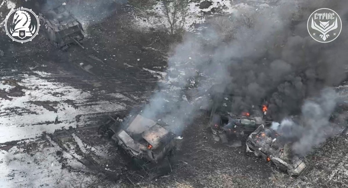 Ukrainian defenders repel two waves of enemy assault, leaving burning wreckage / screenshot from video 