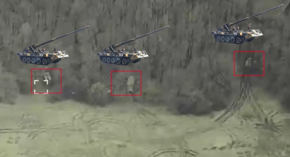 Drone operators and artillery strike hidden russian positions in Kursk region / screenshot from video 