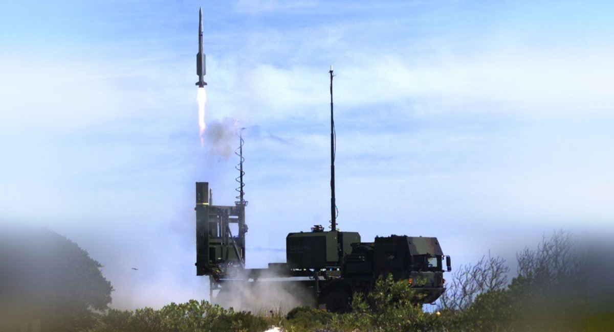 A launch of IRIS-T SLM short-range anti-aircraft missile system's missile