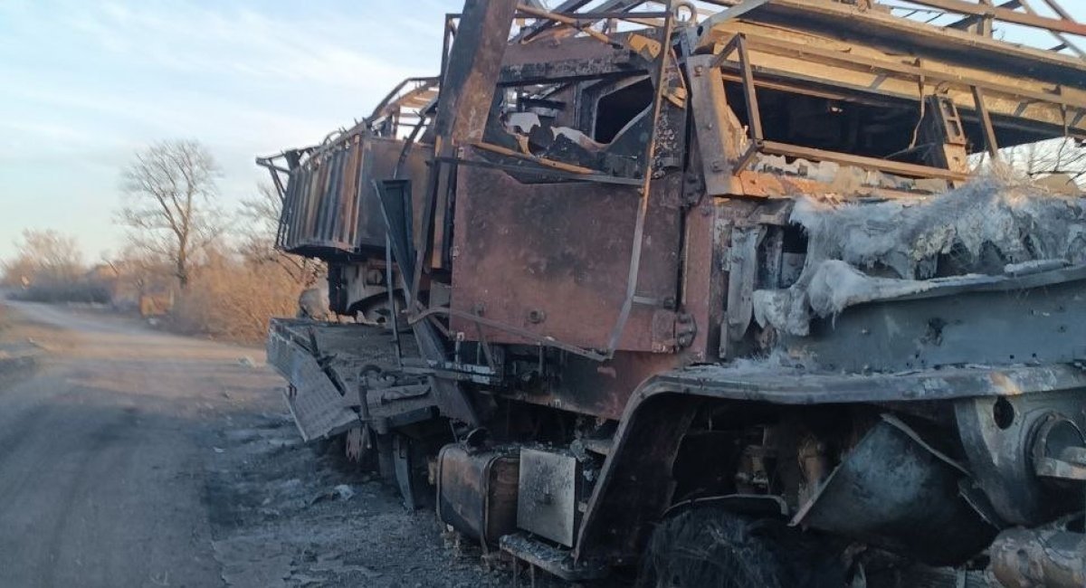 Destroyed russian TOS-2 Tosochka multiple launch thermobaric rocket system 