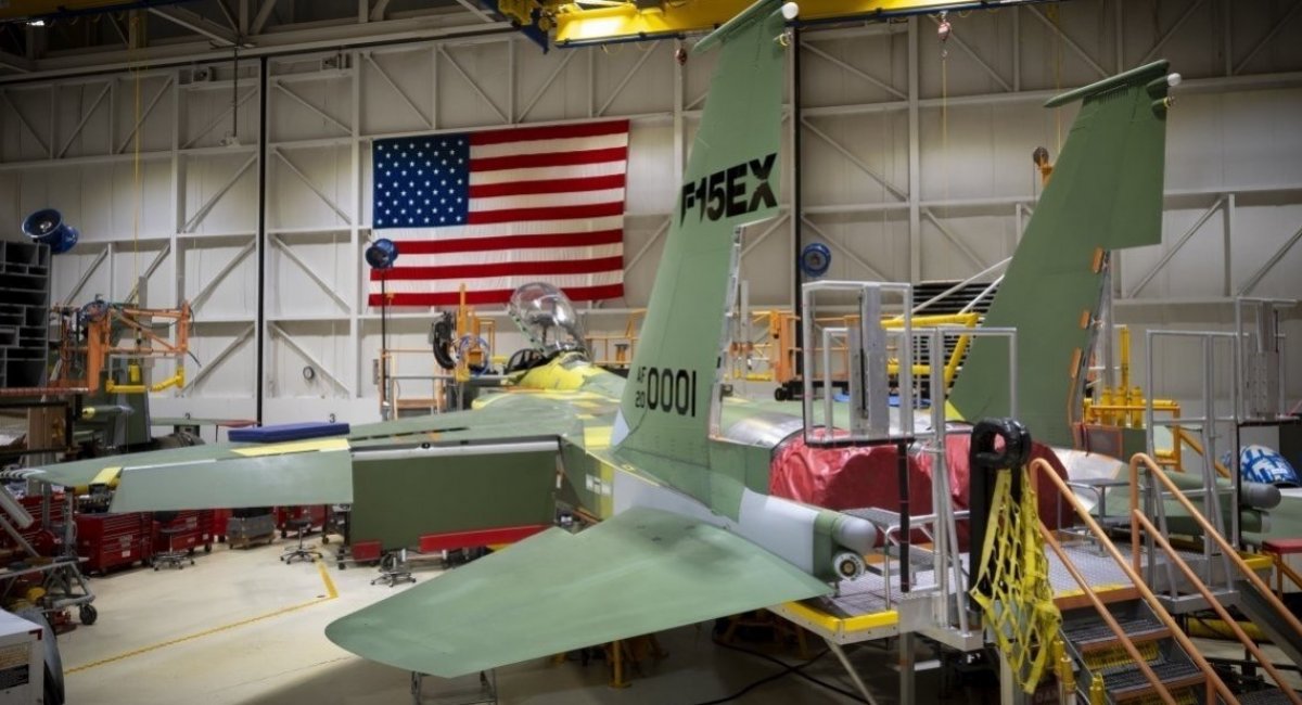 The first F-15EX during production / Photo credit: Boeing