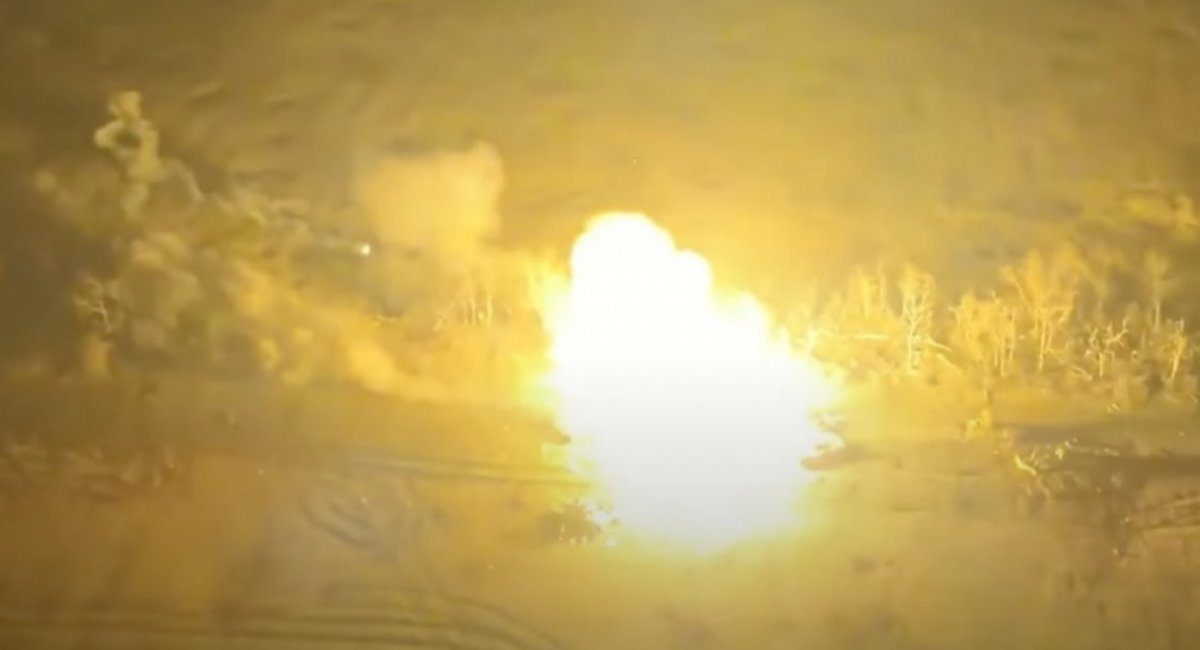The russian military equipment on fire / screenshot from video