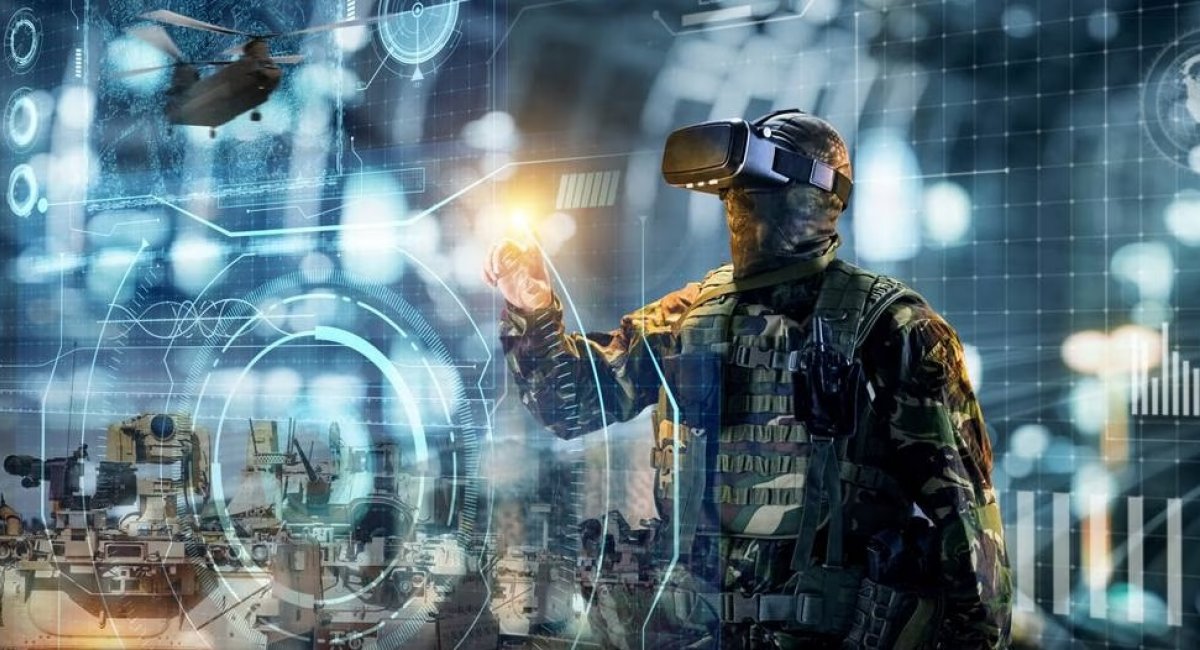 Illustrative photo - A soldier wears virtual reality glasses; a graphic depiction of a chess set sits in the foreground. (USA Navy)