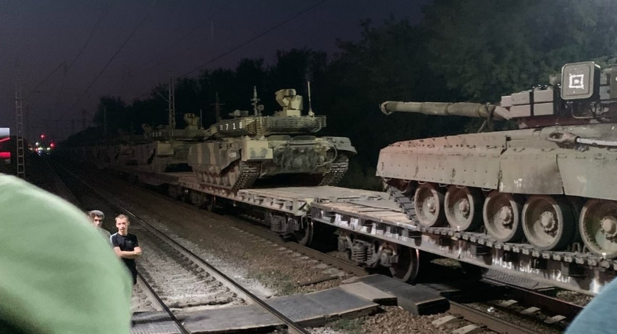 T-80BV and T-90M of the 3rd Army Corps of the Russian Federation. August 2022. Russia. Photo from social media