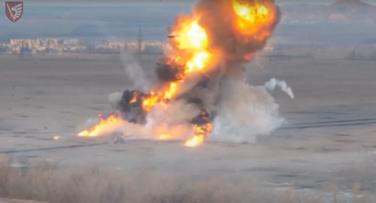 Russian armored vehicle on fire / screenshot from video 