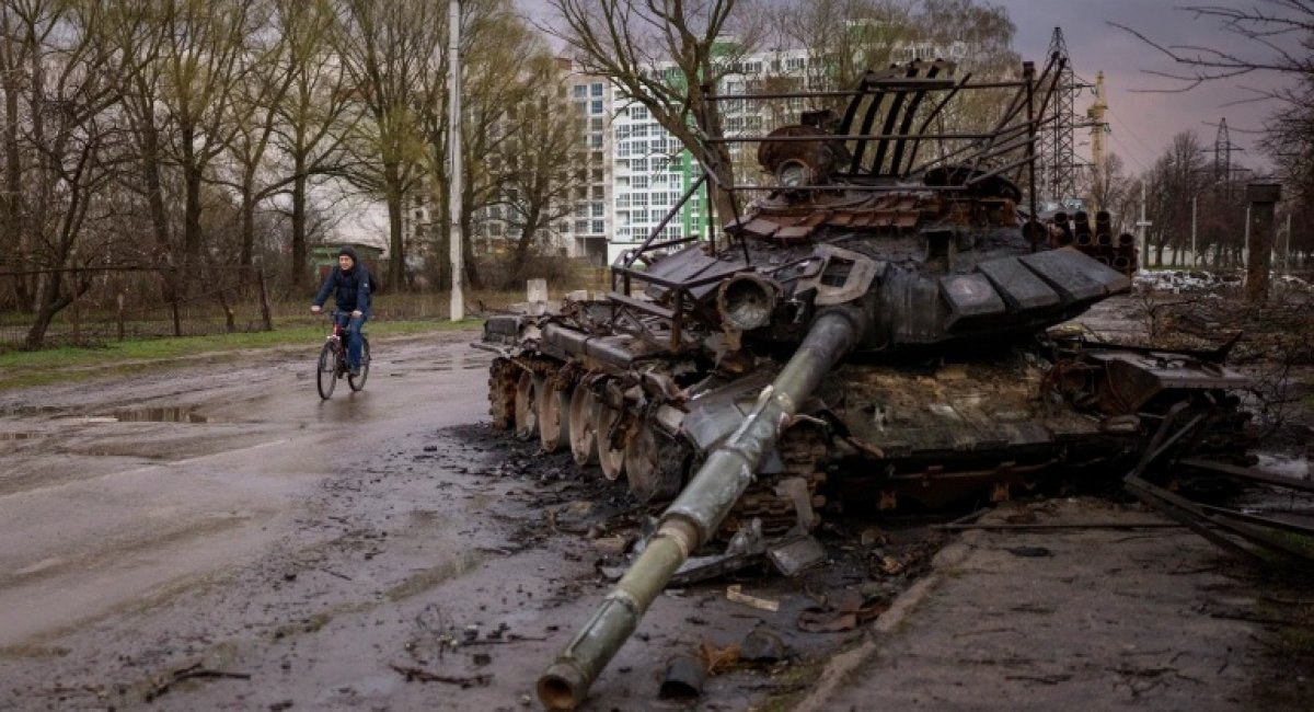 Russian tank T-72B3, that was destroyed by Ukrainian troops