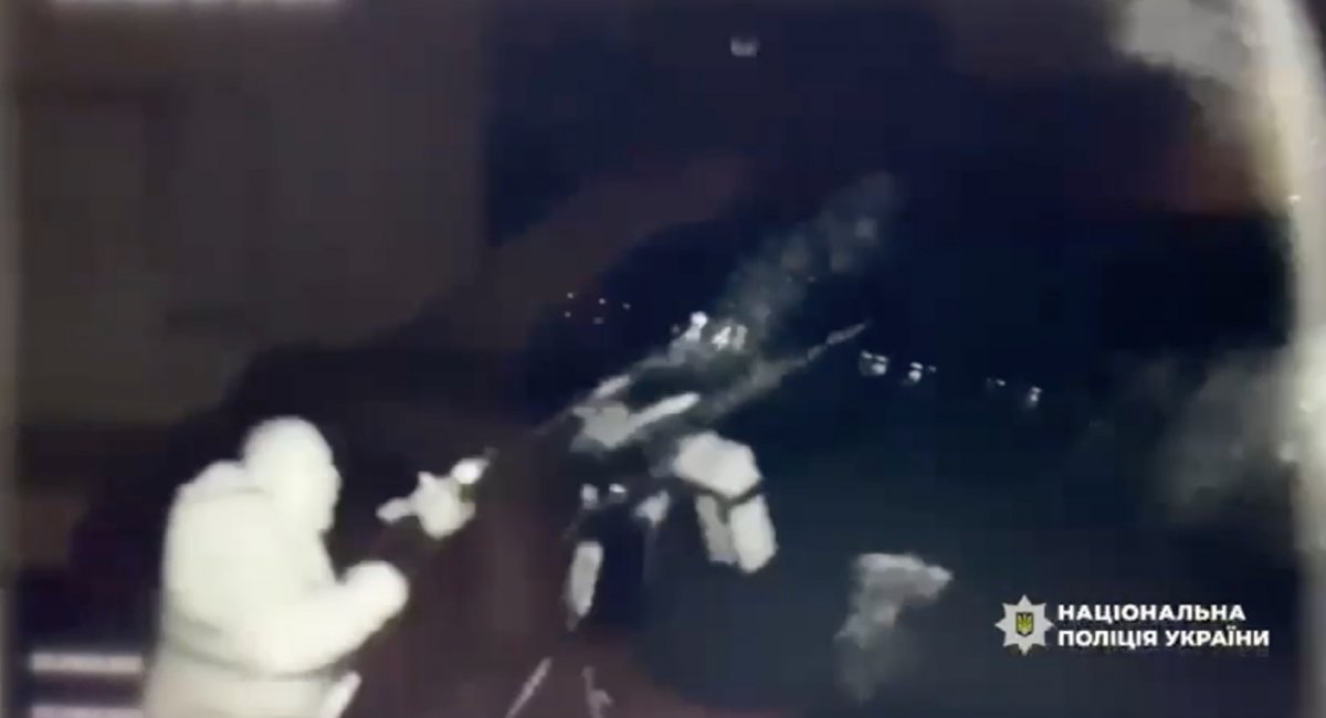 Kyiv officers used small arms and a flashlight to neutralize russian UAV / screenshot from video 