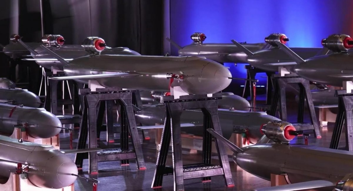 Rows of Peklo rocket drones displayed to the President Zelenskyi / Photo credit: Office of the President of Ukraine