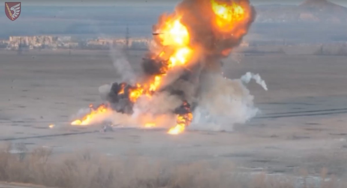 Russian armored vehicle on fire / screenshot from video