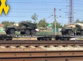 ​russian Invaders Transport BM-21 Grad from Temporarily Occupied Crimea to the Territory of Ukraine`s Mainland