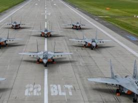 Poland Rolls Out Nine of 14 MiG-29s for Static Display With Intake Covers, Wheel Chocks, Not Elephant Walk It Might Appear Amid Ukraine-Bulgaria Talks 