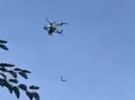 russian FPV Drone Approaches Ukrainian Fighter, Who Shoots It Down With Small Arms (Video)