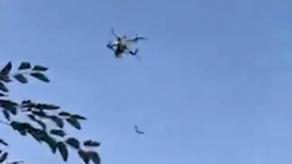 russian FPV Drone Approaches Ukrainian Fighter, Who Shoots It Down With Small Arms (Video)