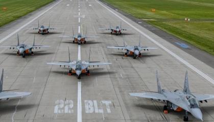 Poland Rolls Out Nine of 14 MiG-29s for Static Display With Intake Covers, Wheel Chocks, Not Elephant Walk It Might Appear Amid Ukraine-Bulgaria Talks 