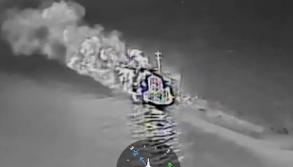 ​Ukrainian Drones Target Eight Sanctioned russian Fuel Tankers, Cargo Ship, and Ferry in Sea of Azov (Video)